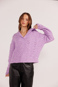 Mira Shawl Collar Sweater - Lilac