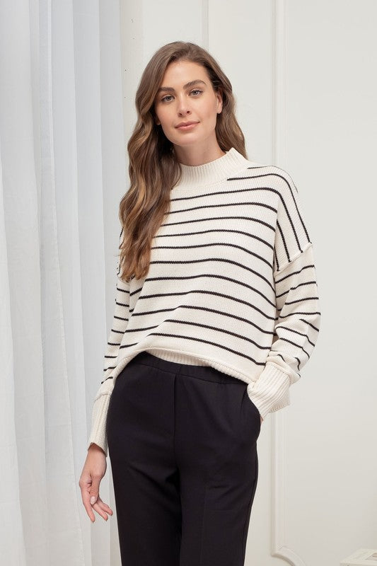 Mock Neck Side Split Knit - Oatmeal