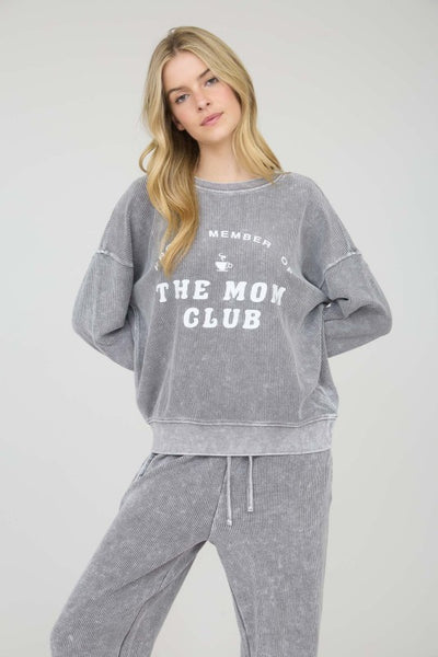 Mom Club Rib Knit Top - Grey