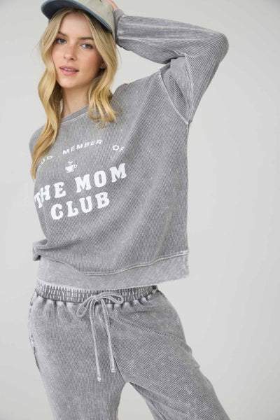 Mom Club Rib Knit Top - Grey