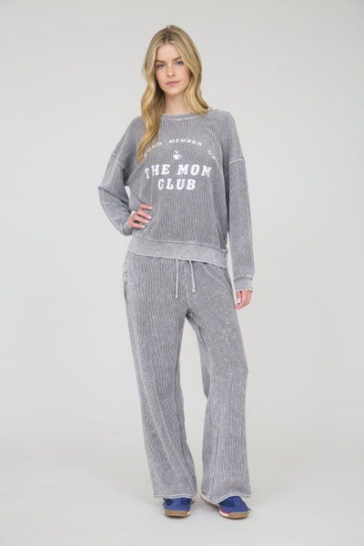 Mom Club Rib Knit Top - Grey