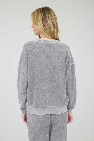 Mom Club Rib Knit Top - Grey