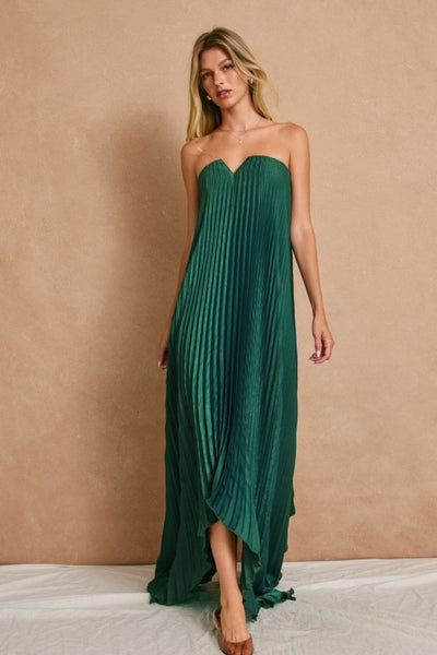 Moonlit Pleated Satin Maxi - Green