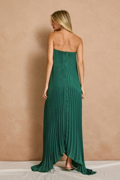 Moonlit Pleated Satin Maxi - Green