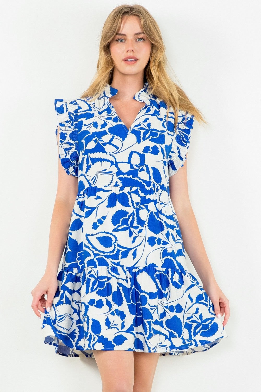 Mykonos Ruffle Collar Dress - Blue