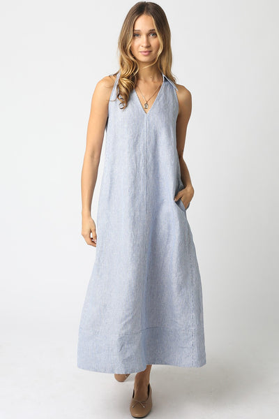 Mylee Linen V Neck Dress - Denim