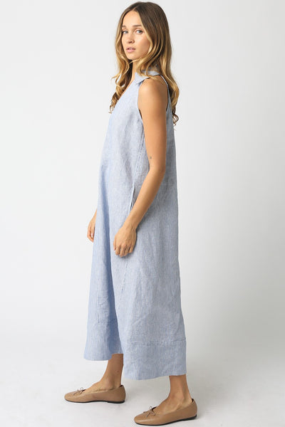 Mylee Linen V Neck Dress - Denim