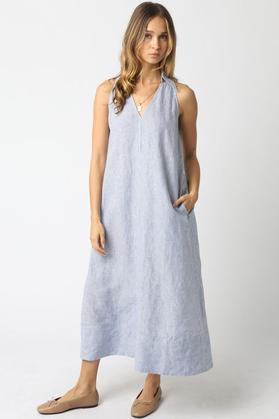 Mylee Linen V Neck Dress - Denim