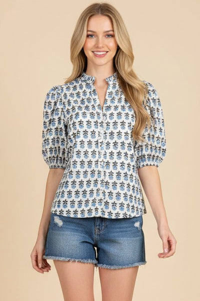 Natalie Puff Sleeve Blouse - Blue