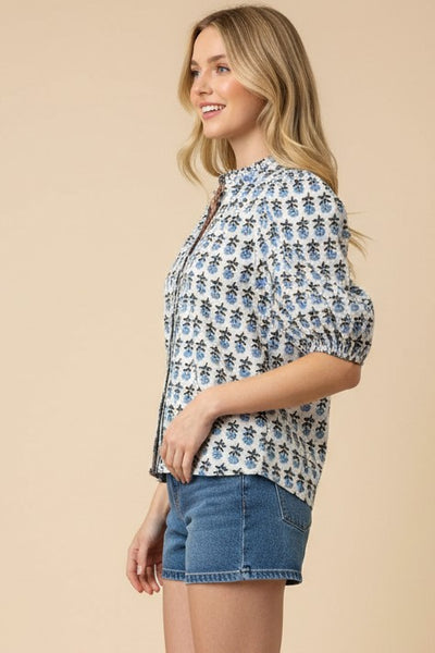 Natalie Puff Sleeve Blouse - Blue