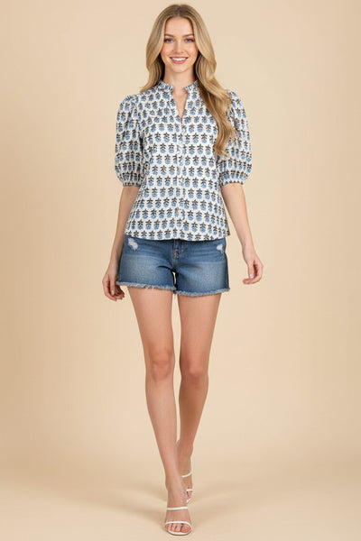 Natalie Puff Sleeve Blouse - Blue