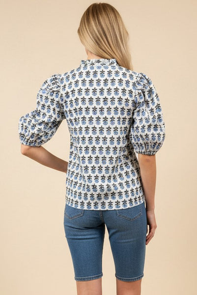 Natalie Puff Sleeve Blouse - Blue