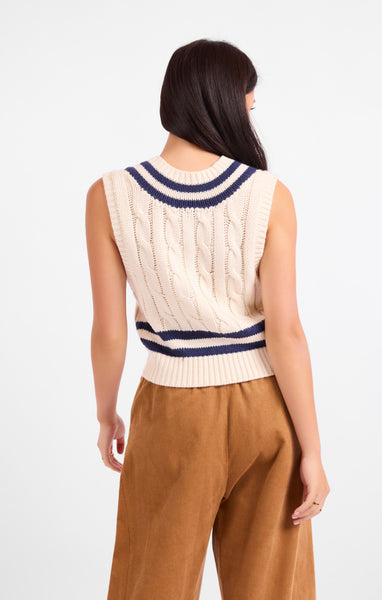 Novel V Neck Sweater Vest - Cream