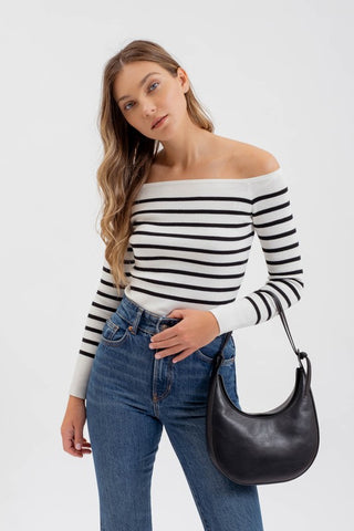 Off Shoulder Striped Knit - Ivory