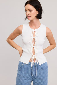 Open Front Ribbon Tie Tank - Ivory