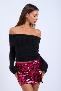 Overfold Off Shoulder Sweater - Black