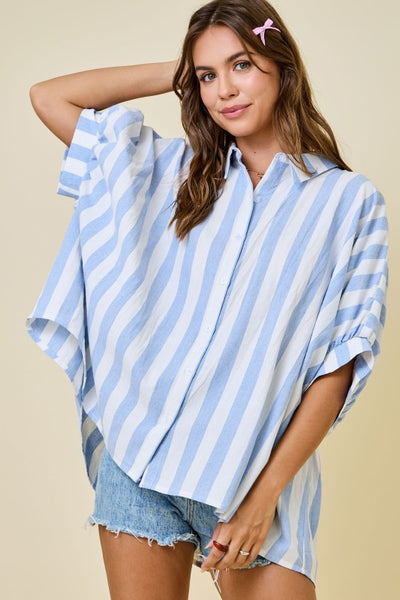 Oversized Button Down Shirt - Striped