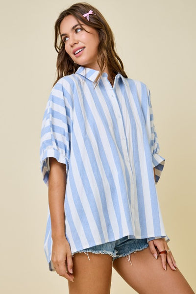 Oversized Button Down Shirt - Striped