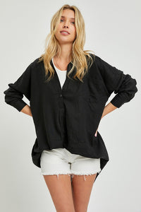 Oversized Popover Linen Shirt - Black