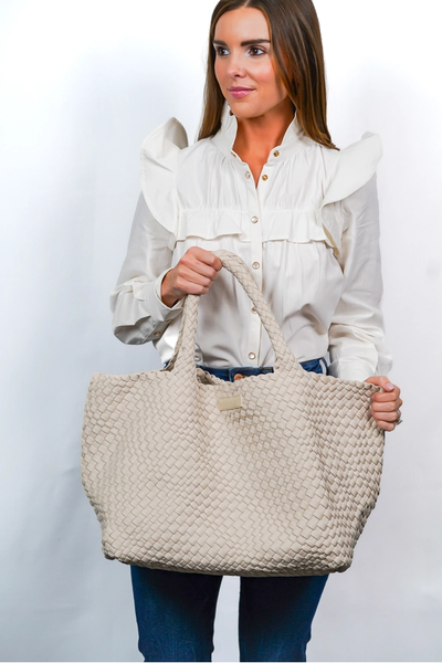 P & H Oversized Woven Tote - Bone