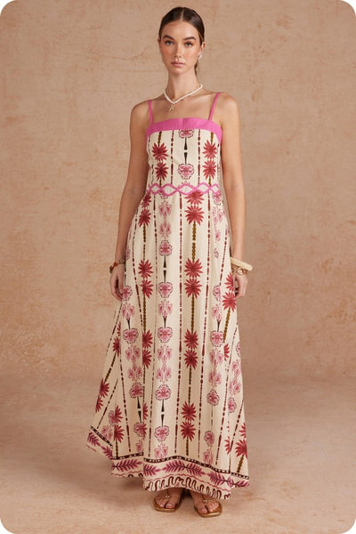 Palm Flora Ric Rac Maxi Dress - Pink