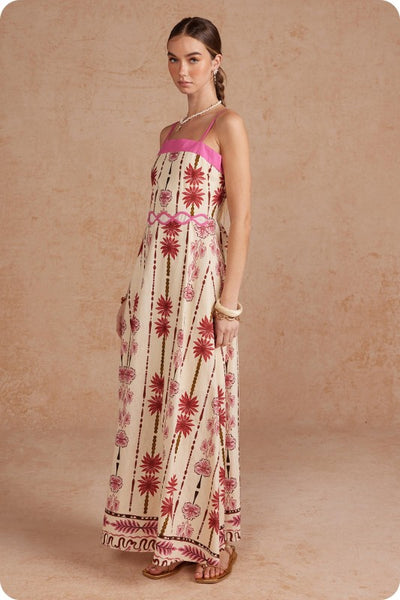 Palm Flora Ric Rac Maxi Dress - Pink
