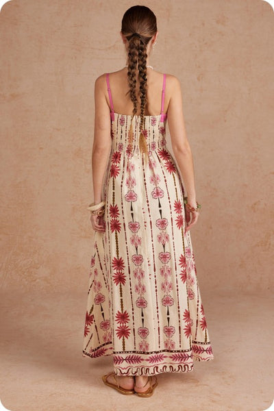 Palm Flora Ric Rac Maxi Dress - Pink