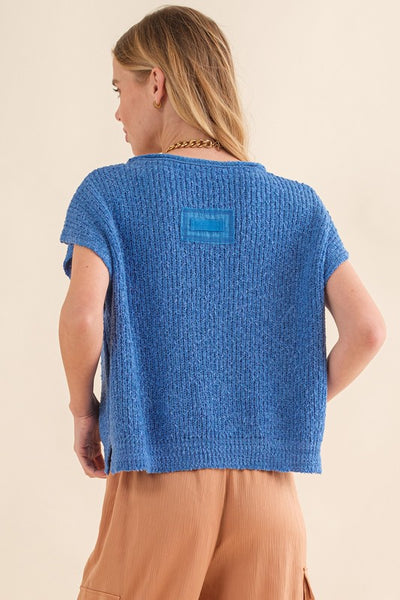 Patch Sleeveless Sweater - Blue