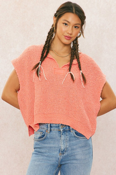 Patch Sleeveless Sweater - Coral