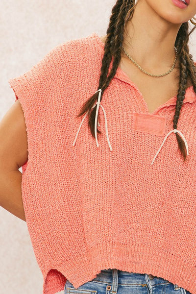 Patch Sleeveless Sweater - Coral