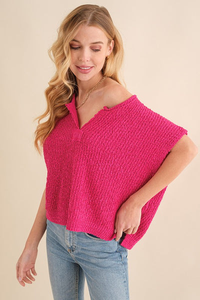 Patch Sleeveless Sweater - Fuchsia