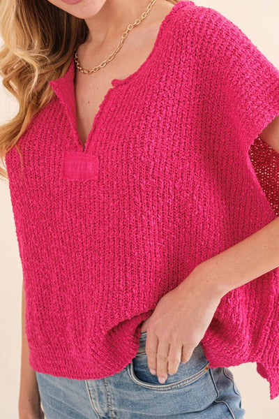 Patch Sleeveless Sweater - Fuchsia