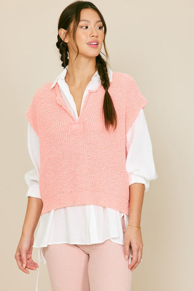 Patch Sleeveless Sweater - Pink