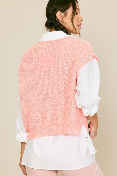 Patch Sleeveless Sweater - Pink