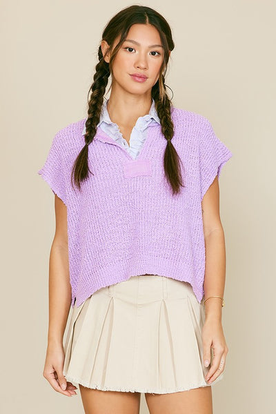 Patch Sleeveless Sweater - Purple