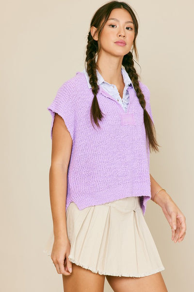 Patch Sleeveless Sweater - Purple