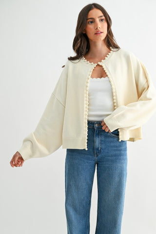 Pearl Embellished Cardigan - Ivory