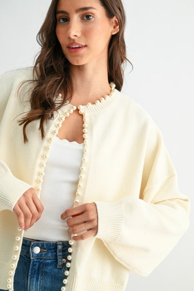 Pearl Embellished Cardigan - Ivory