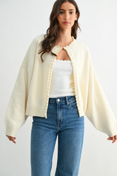 Pearl Embellished Cardigan - Ivory