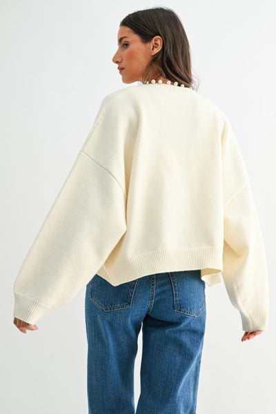 Pearl Embellished Cardigan - Ivory