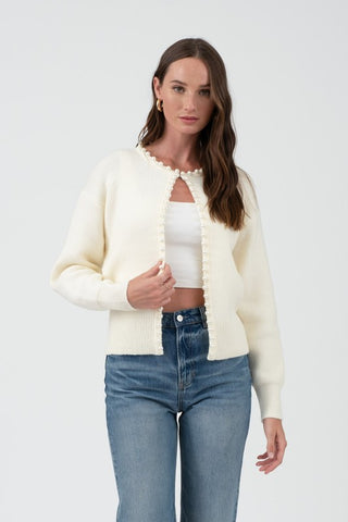 Pearl Trim Cardigan - Cream