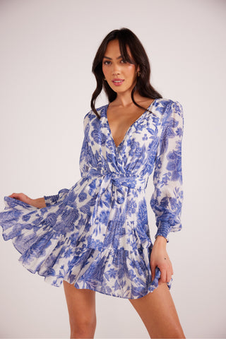 Perla Long Sleeve Mini Dress - Blue