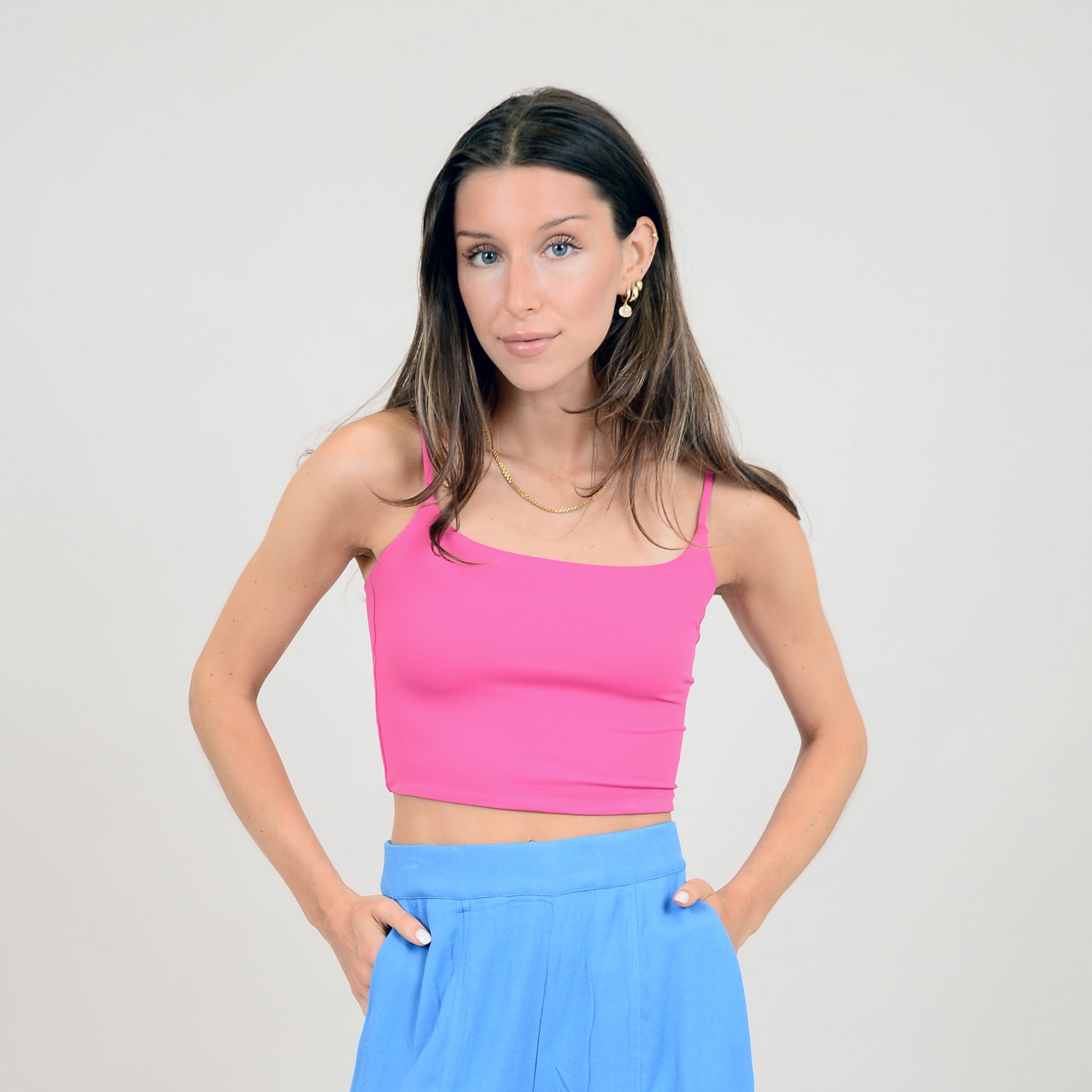 Perla Spaghetti Strap Crop Top - Pink