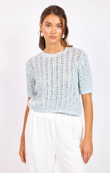 Peruse Short Sleeve Sweater - Blue