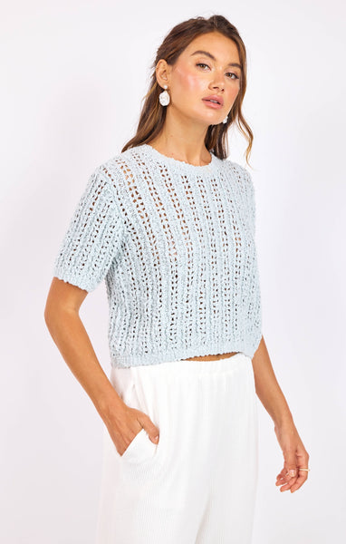 Peruse Short Sleeve Sweater - Blue