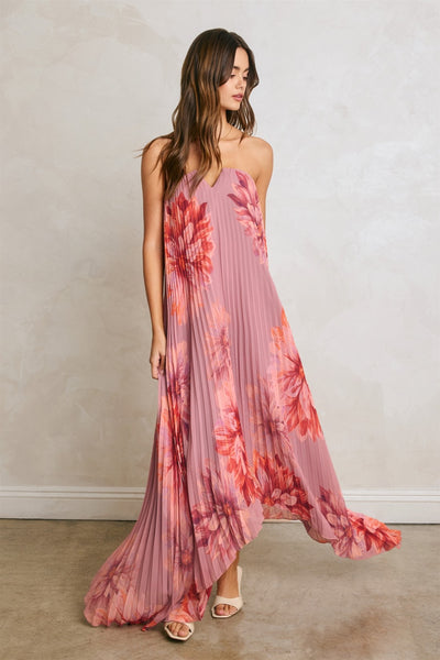 Petals Pleated Maxi Dress - Pink