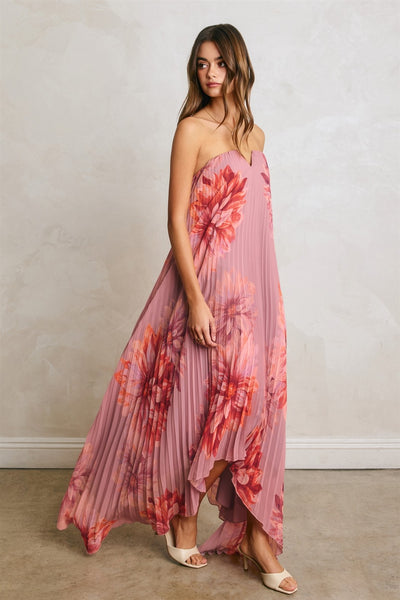 Petals Pleated Maxi Dress - Pink