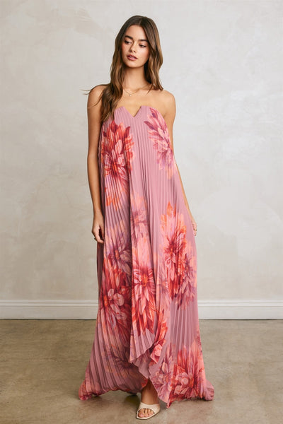 Petals Pleated Maxi Dress - Pink