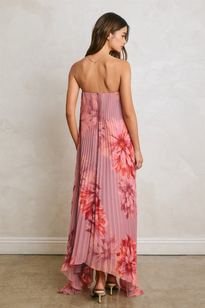 Petals Pleated Maxi Dress - Pink