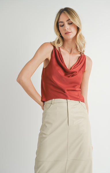 Picturesque Bias Cowl Top - Red